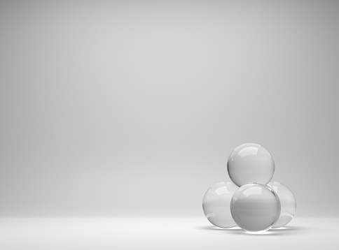 Crystal balls on white background 3D render