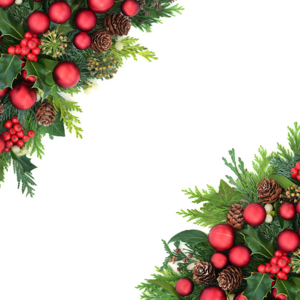 istock Christmas Red Bauble and Winter Greenery Border 1272645303