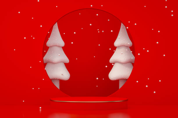istock Christmas New Year Concept, Empty Product Stand, Platform, Podium, Red Background 1272646802