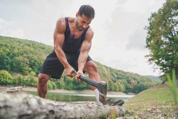 Chopping wood in in the forest