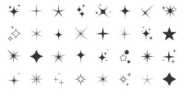 сверкающий набор. коллекция из 32 икон премиум-качества - форма звезды иллюстрации stock illustrations