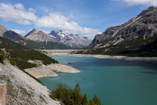 Valdidentro, Italy - May 31, 2020: view of cancano lake dam