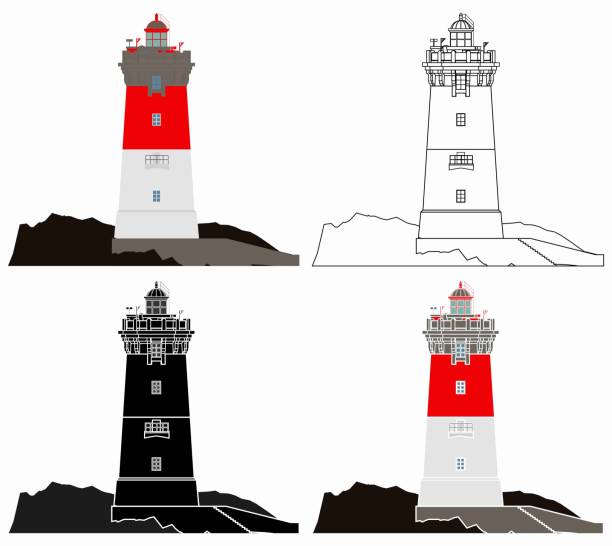illustrations, cliparts, dessins animés et icônes de lighthouse pierres noires in france. - bretagne