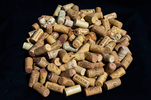 istock Group of wine corks on black background 1272661260