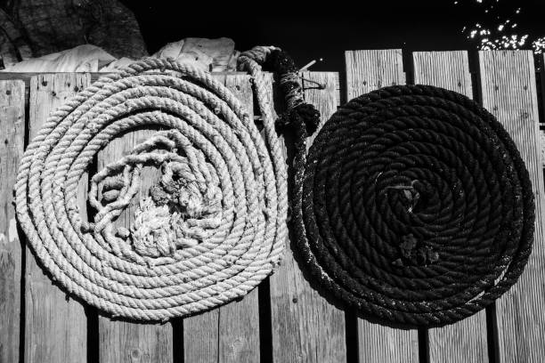 Black and white close up of rope