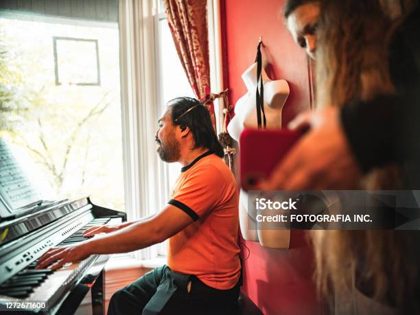 Man Playing Piano And Singing Stock Photo - Download Image Now - Recording Studio, Telephone, 40-44 Years