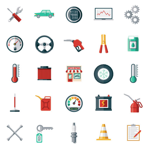 auto repair shop icon set - car battery car battery auto repair shop stock-grafiken, -clipart, -cartoons und -symbole