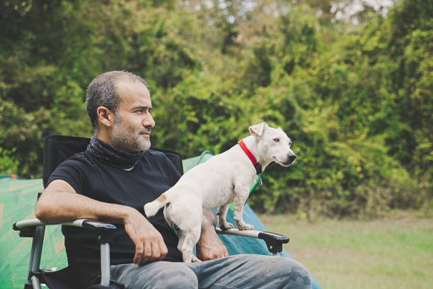 istock Camping with dog in the forest 1272672999