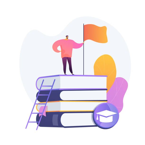 ilustrações, clipart, desenhos animados e ícones de metáfora do conceito de vetor de auto educação - success practicing book stack