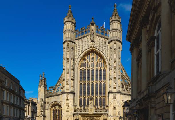 istock a church at low angle view against a clear blue sky 1272678513