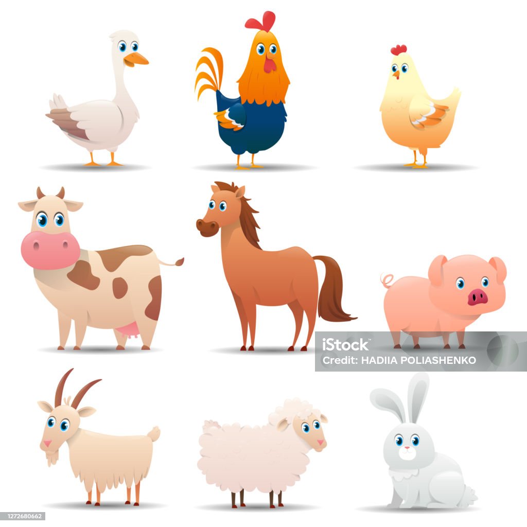 Popular Farm Animals Set On A White Background Series Of Different Farm  Animals By Color Rooster Chicken Cow Horse Pig Chicken Dog Cat Goose Rabbit  Goat Sheep Vector Illustration Stock Illustration -