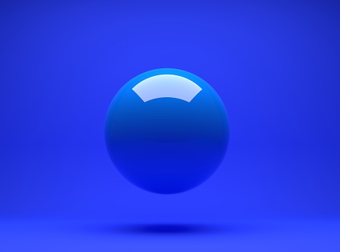 Blue sphere ball on blue background 3D render.