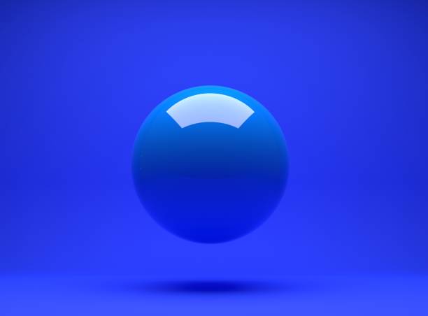 blue sphere ball on blue background 3d render - bola de bilhar ilustrações imagens e fotografias de stock