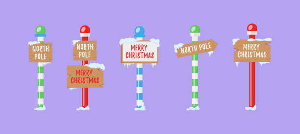 ilustraciones, imágenes clip art, dibujos animados e iconos de stock de señales del polo norte. - pole sign north north pole