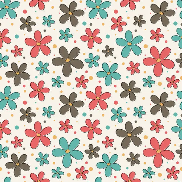 Vector illustration of Spring pattern with hand drawn flowers. Mother’s Day, Women’s Day and Valentine’s Day background. Vector