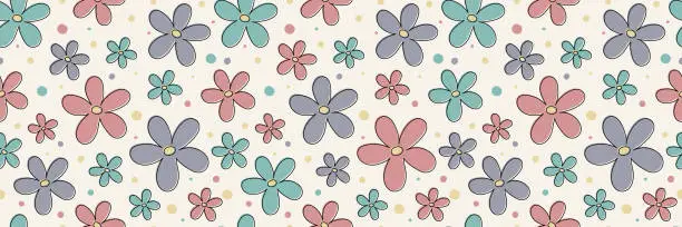 Vector illustration of Spring pattern with colourful flowers. Mother’s Day, Women’s Day and Valentine’s Day banner. Vector