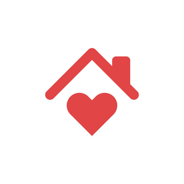 stockillustraties, clipart, cartoons en iconen met stay home concept, home love heart icoon - house