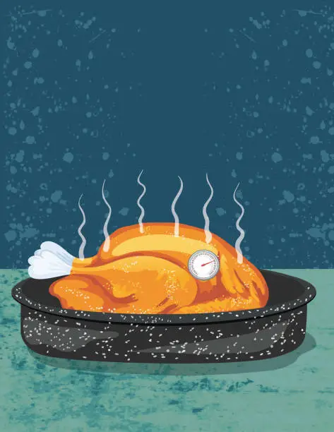 Vector illustration of Hot Roasted Turkey On A Textured Background