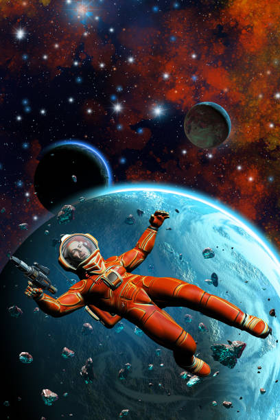 istock Astronaut floating in space, alien planetary system with nebula, stars and asteroids 1272691366