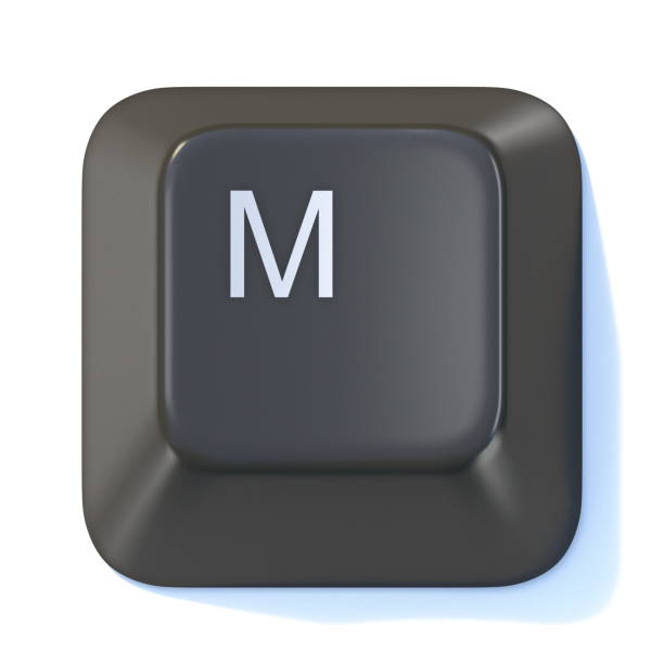 tecla de teclado do computador preto letra m 3d - letter m alphabet three dimensional shape plastic - fotografias e filmes do acervo
