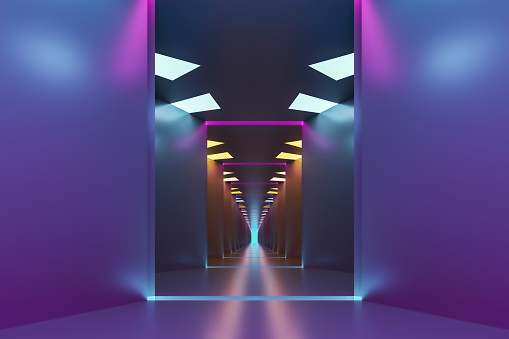 Empty futuristic corridor, 3D generated image.