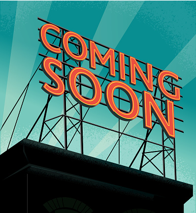 Vector illustration of a Retro rooftop billboard sign that reads Coming soon text design. Vector eps is fully editable to customize your own unique sign. All letters grouped individually for easy editing. Download includes vector eps 10 and jpg.