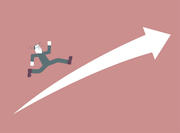 istock A cartoon man running along the arrow symbol. 1272701540