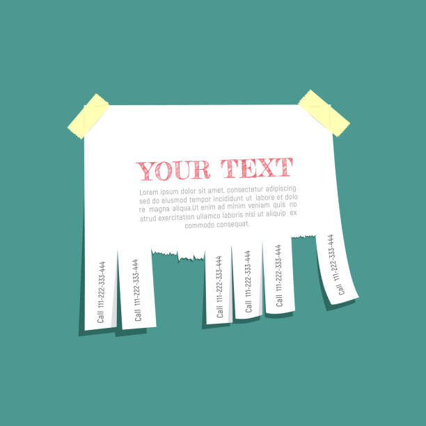 Blank advertisement with cut slips with a place for your text on a turquoise  background.