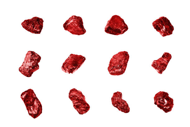 istock Red gem stones white background isolated closeup, ruby gemstones set, raw shiny garnet collection, rough natural rocks nuggets texture, precious brilliant crystals, mineral samples, jewelry production 1272706003