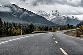winding mountain road in Banff National Park
