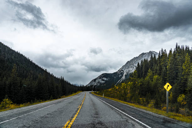 winding mountain road in Banff National Park, AB, Canada.