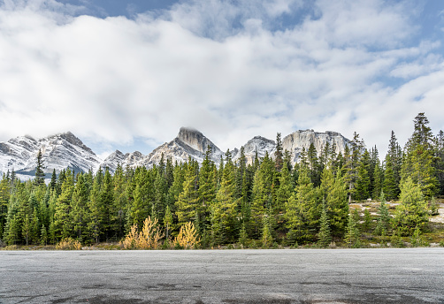 winding mountain road in Banff National Park, AB, Canada.