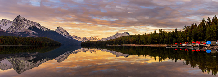 Maligne Lake in sunset, AB, Canada.