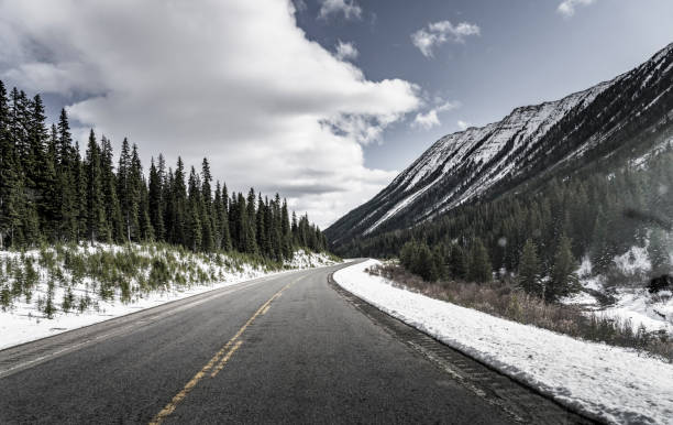 winding mountain road in Banff National Park, AB, Canada.