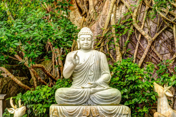 istock Asian gardens with flowers and statues 1272712209