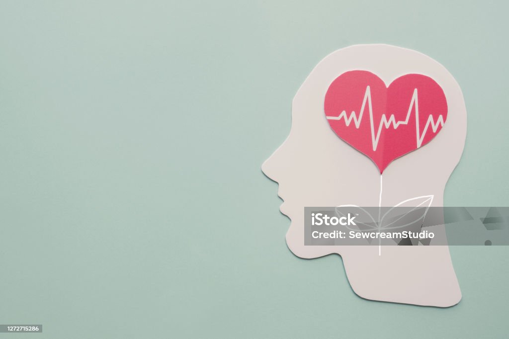 Paper brain and heart tree, world heart day, world mental health day and wellness concept Mental Health Stock Photo