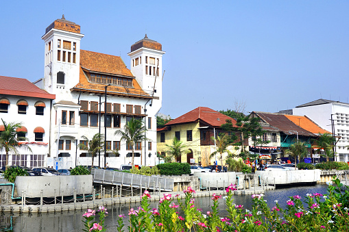 Kali besar (de groote rivier) located in kota tua. Kali besar one of tourist destination in kota tua , Jakarta Indonesia with the old buildings  by the river side.