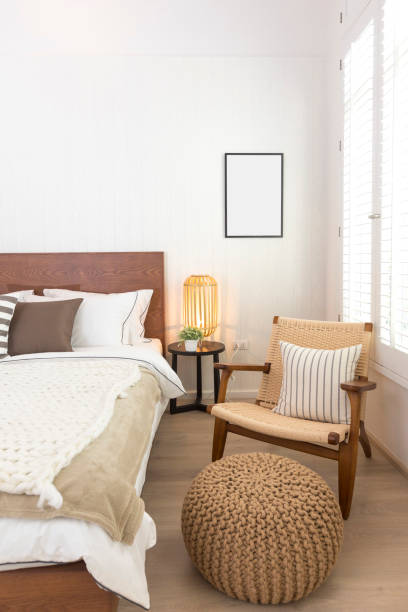 istock Master bedroom in rustic style and hanging lamp. 1272717179