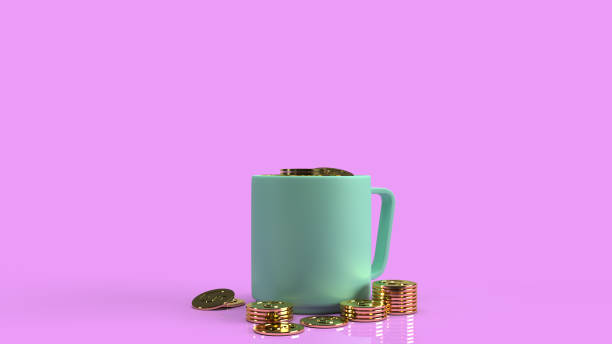 istock blue cup and gold coin in pink background for business content 3d rendering. 1272719196