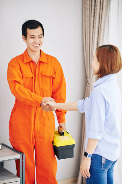 istock Technician and housewife shacking hands 1272721154