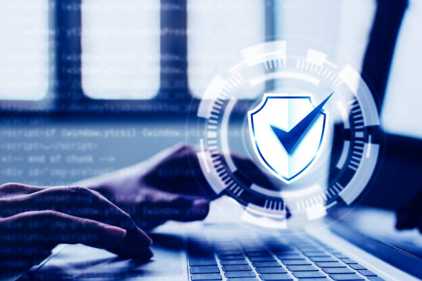 네트워크 보안 컴퓨터를 보호하고 데이터 개념을 보호합니다. 익명의 해커에 의한 디지털 범죄 - security system prevent lock crime 뉴스 사진 이미지