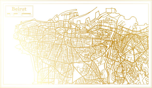 Beirut Lebanon City Map in Retro Style in Golden Color. Outline Map. Beirut Lebanon City Map in Retro Style in Golden Color. Outline Map. Vector Illustration. beirut illustrations stock illustrations