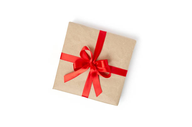 istock Christmas square gift with red ribbon and bow. New Year Celebration Decorations Concept 1272730511