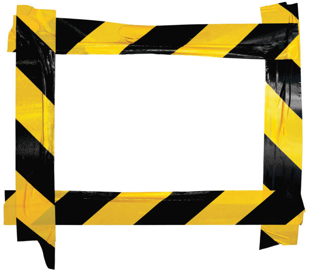 istock Yellow Black Caution Warning Barricade Tape Notice Sign Frame, Horizontal Adhesive Sticker Background, Diagonal Hazard Stripes Signal Safety Attention Concept, Isolated Large Detailed Closeup, Old Aged Weathered Grunge Pattern 1272731689