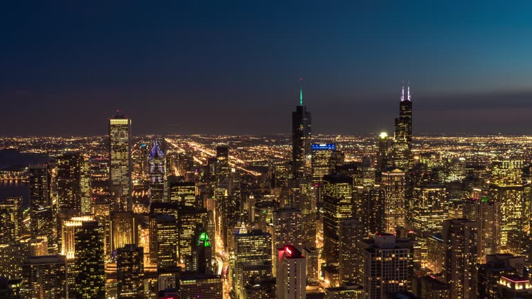 Time lapse of Chicago cityscape day to night, Illinois, United States
