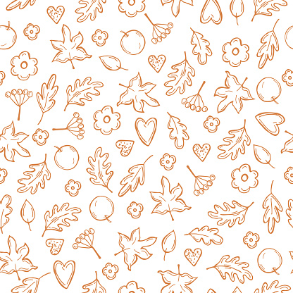 Vector pattern with  autumn leaves and berries.
