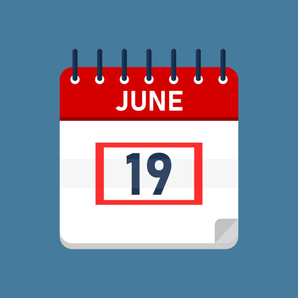 June 19 Daily Calendar Daily calender isolated on blue background with red square. Mark the date, holiday, important date, special date. 2026 2021 stock illustrations