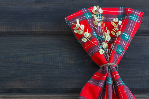 istock Festive setting for thansgiving day or for christmas on rustic wooden background with copy space.  Twig of dry herb on the 1272738393