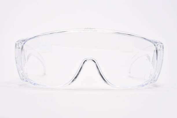 흰색 배경에 보호 투명 플라스틱 안경 - protective eyewear safety glasses protection 뉴스 사진 이미지