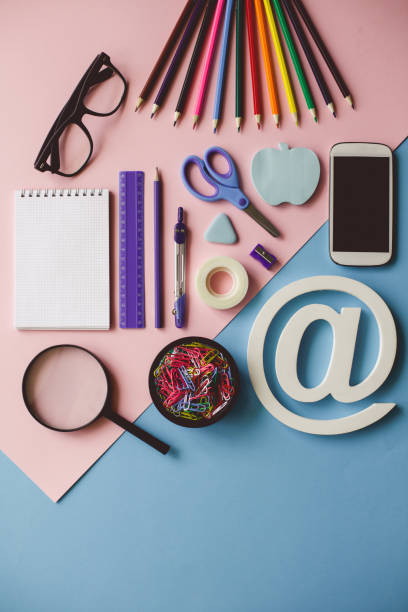 istock Flat lay of school supplies for online learning 1272740540
